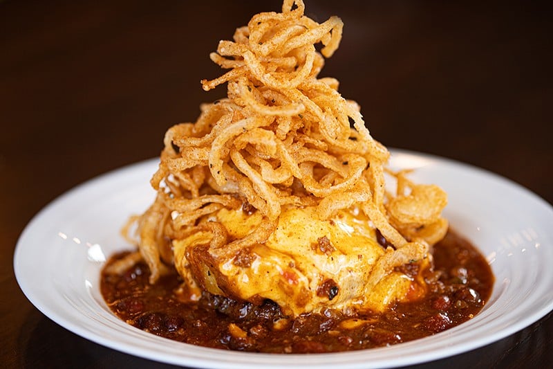 The slinger includes a quarter-pound prime patty, hash, chili, American cheese and onion hay.