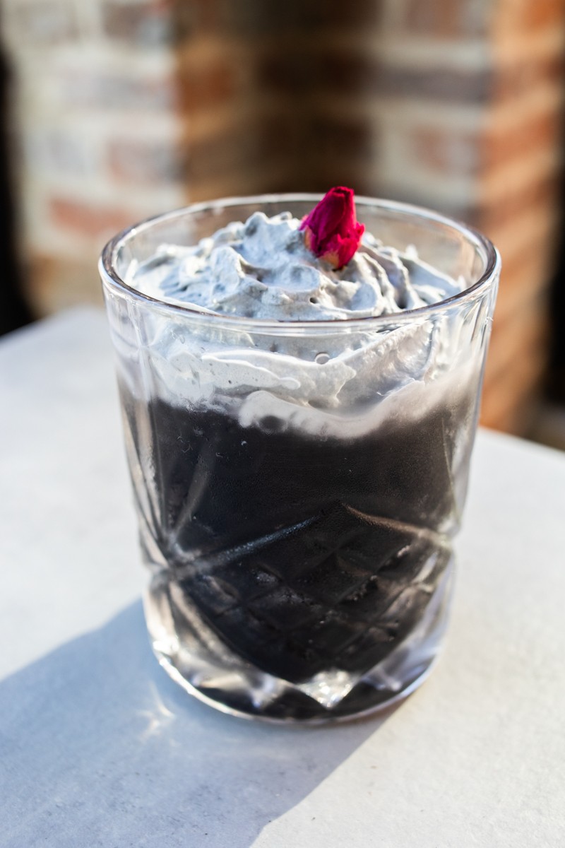 The Black Heart Emoji cocktail includes tequila, basil, rose and cardamom.