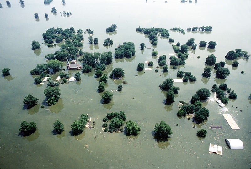 Kaskaskia, Illinois, on August, 2, 1993, after the Mississippi - completely flooded the town. Residents had tried to reinforce the levee a week prior to no avail. - SGT. PAUL GRIFFIN/DPLA