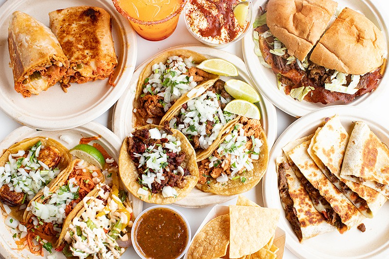 A selection of dishes from Locoz Tacoz including street tacos, burritos, tortas, esquites, quesadillas and more.