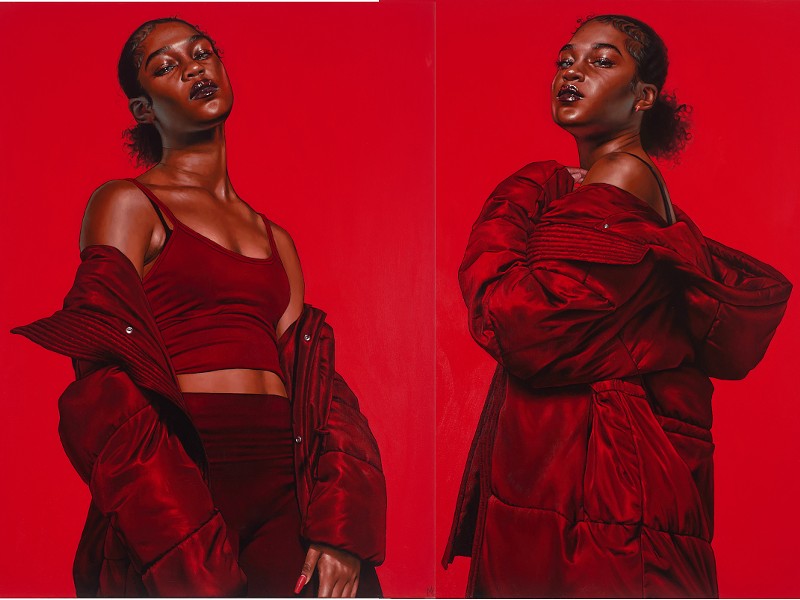 In her paintings Open (left) and Closed (right), Monica Ikegwu demonstrates the power of how one poses.