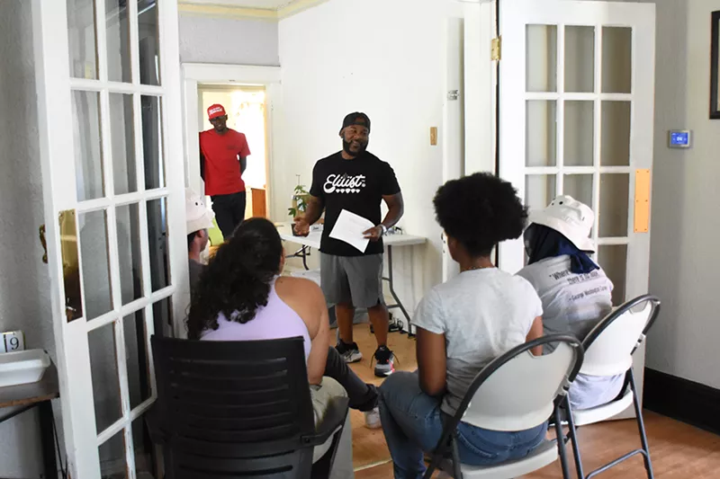 Zach Post teaches a class on the cannabis at George Washington Carver Farms in north St. Louis.