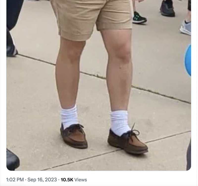 More than 10,500 people have stared in horror at Jay Ashcroft's short/socks/boat shoes combo, per the always-reliable site formerly known as Twitter. - CLOSEUP OF TWEET