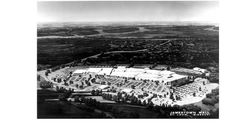 Conceptual drawing of the Jamestown Mall. The freestanding building in the top right was never actually built. - MERCANTILE LIBRARY