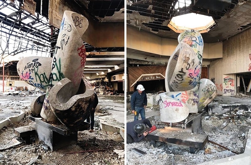 The concrete “swirl” sculpture was defaced and nearly destroyed — but some people were determined to save it. - JEFF RYALS