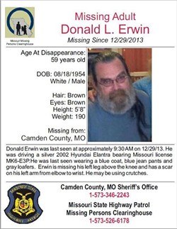 Donald "Donnie" Erwin has been missing since December 2013.
