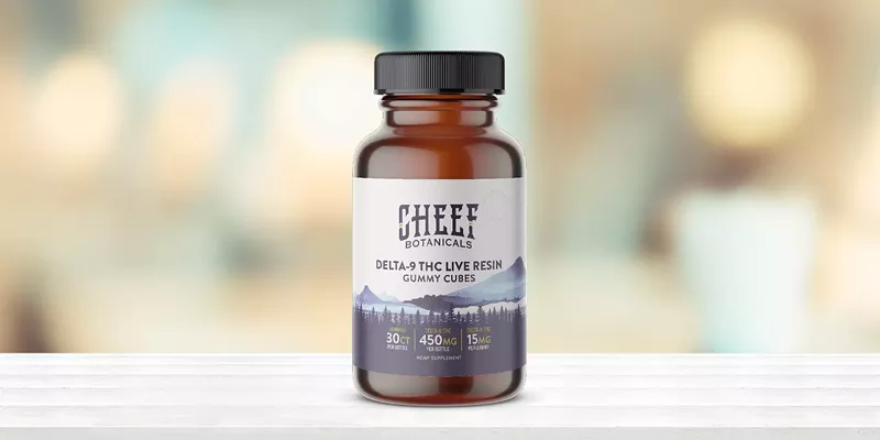 Cheef Botanicals D9-THC live resin gummies, offering potent effects with live resin.