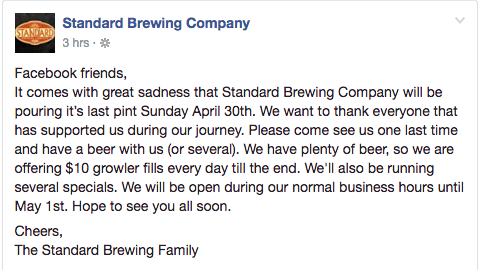 Standard Brewing Company Will Close April 30 (3)