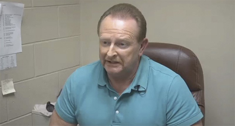 Former Mississippi County Sheriff Keith Moore, shown in a TV interview after a jail staff walkout, says Hutcheson 'terminated himself' from the detention center. - KFVS 12
