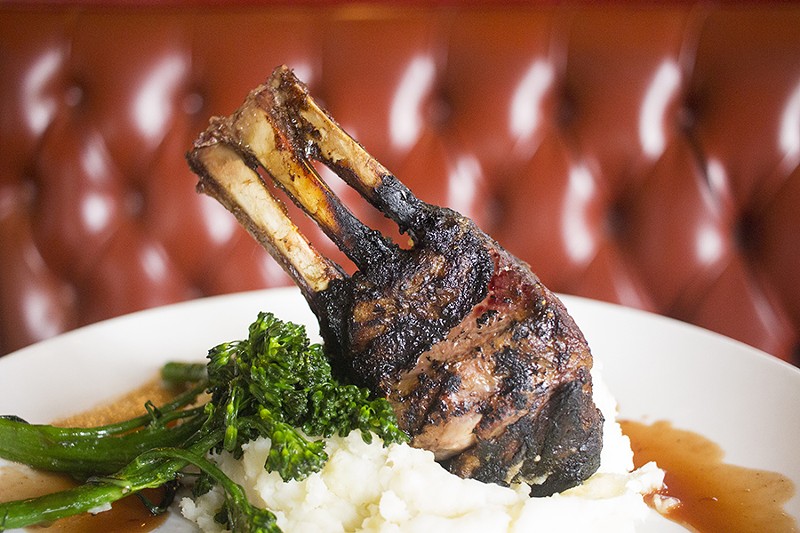 Coffee and chile-rubbed lamb with whipped potatoes, broccolini and bing cherry demi-glace. - PHOTO BY MABEL SUEN