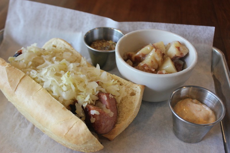 Some sandwiches, like this kielbasa hoagie, are served with a side of German potato salad — recipe courtesy of Ryan Reel's mother. - PHOTO BY SARAH FENSKE