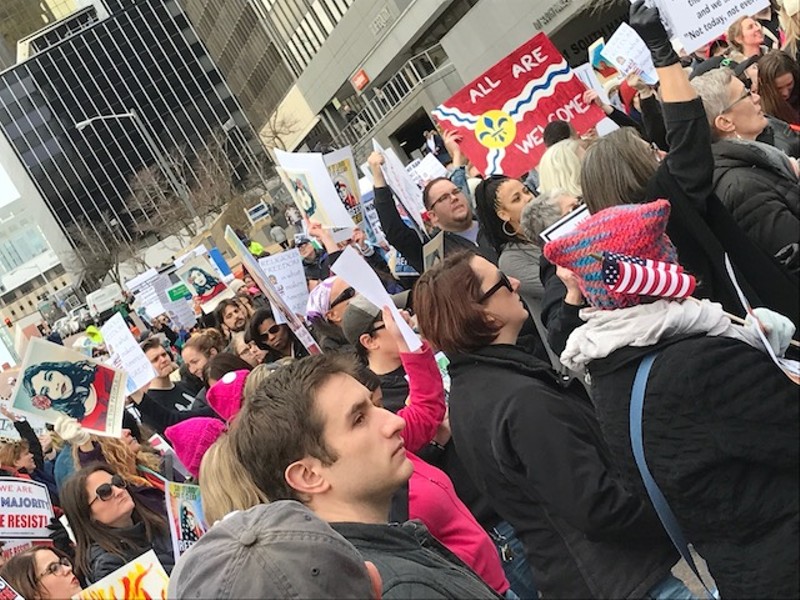 A February protest at the office of Senator Roy Blunt organized by Indivisible St. Louis drew big numbers to Clayton. - COURTESY OF JENNIFER SLAVIK LOHMAN