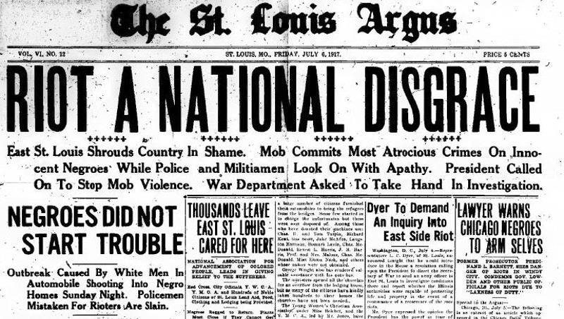 The July 6 edition of the St. Louis Argus, a black weekly, denouncing the violence of the riots. - Photo via archive.org
