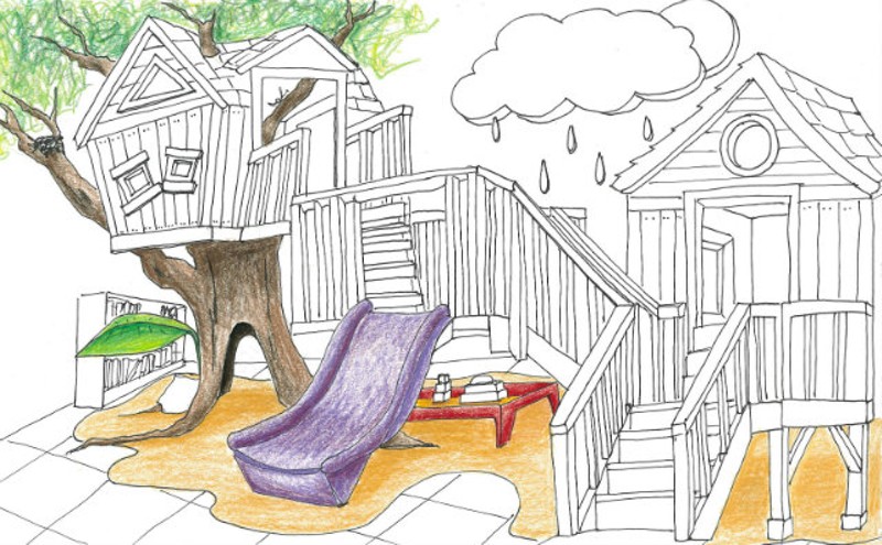 The sketch of the new family center includes a treehouse and a slide, among other activities, for kids under the age of 7. - Megan King-Popp