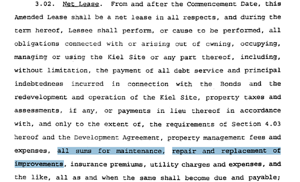 An excerpt of the 1992 lease for what's now the Scottrade Center assigns the responsibility for maintenance to the Blues owners.