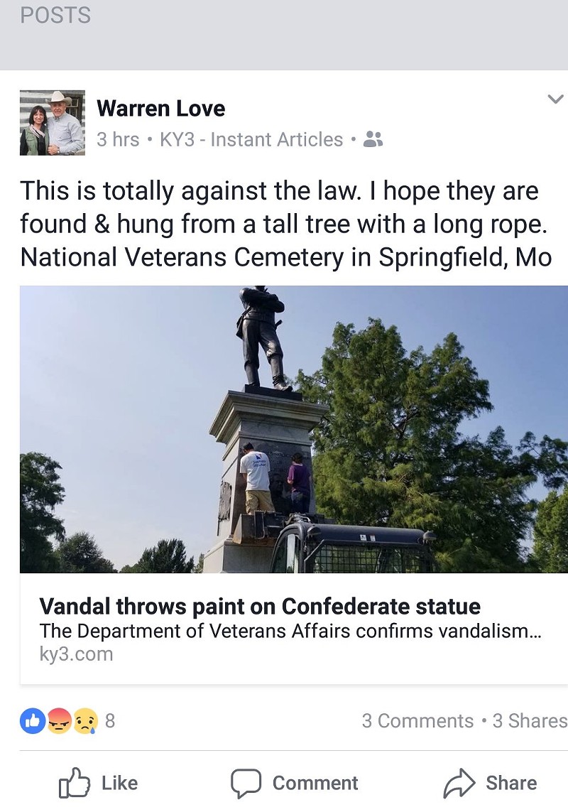 Missouri Lawmaker Calls for Lynching of Vandals Defacing Confederate Statue (2)