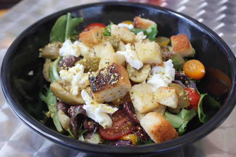 A killer panzanella salad offers three types of olives, fresh mozzarella and, of course, bread. - PHOTO BY SARAH FENSKE