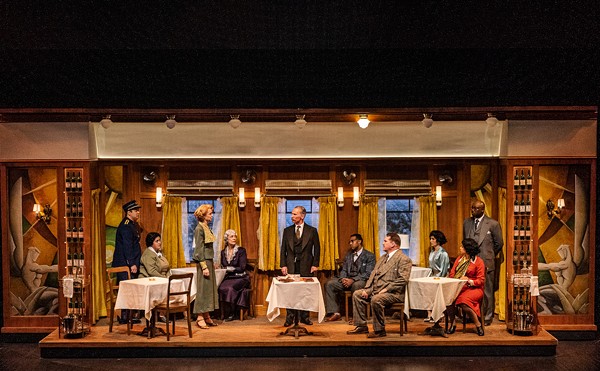 The cast of Murder on the Orient Express on stage at the Rep.
