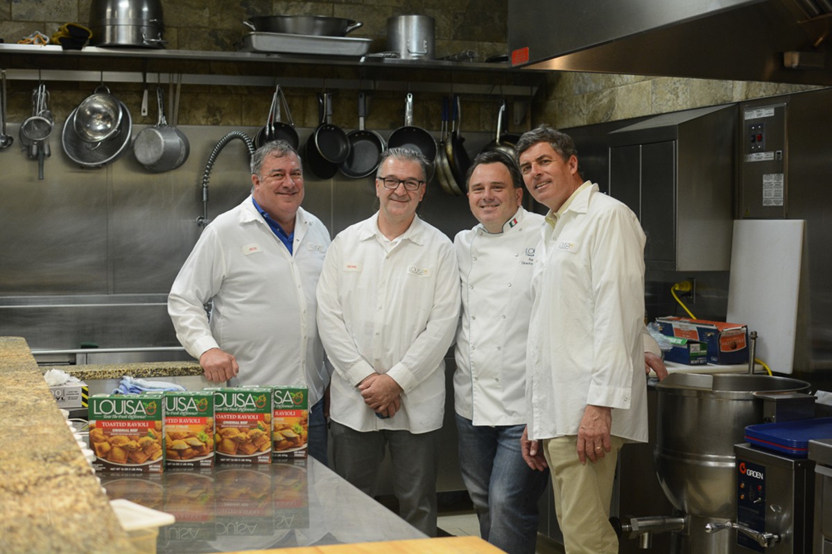 Denis Krdzalic (center) with Tom Baldetti, Chef Paolo Pittia and Pete Baldetti.