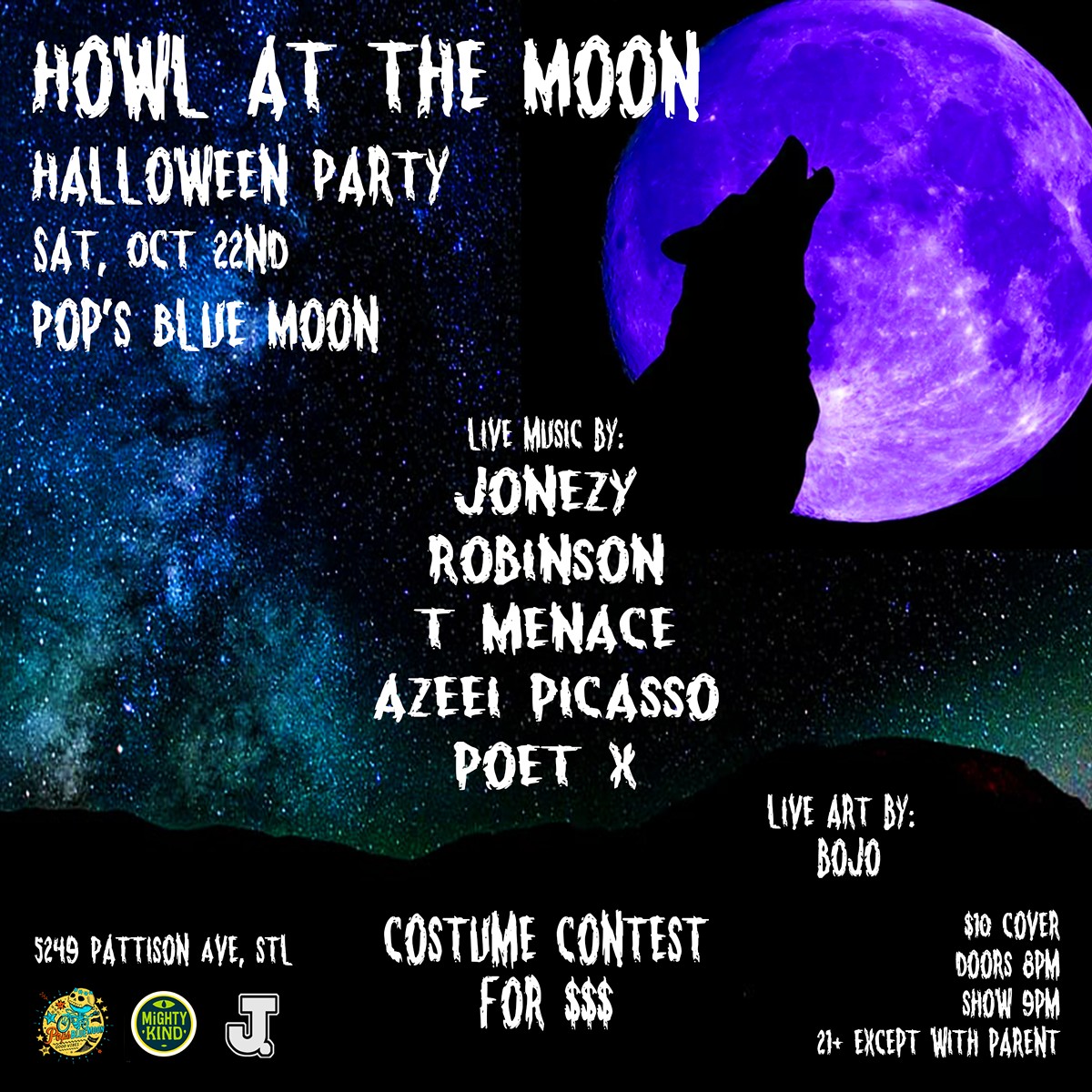 Howl at the Moon Halloween Party 10.22.22 at Pop's Blue Moon 8pm