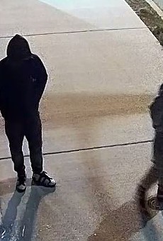 Surveillance footage shows two young men outside a restaurant just before they allegedly broke in.