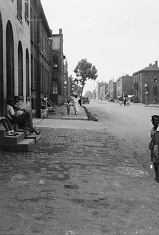 A 1932 photo of a St. Louis street, one of hundreds of unidentified images in a photo collection.