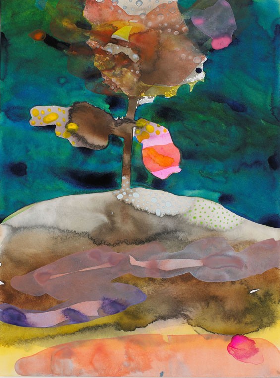 Eva Lundsager, Ascendosphere 3, 2008, watercolor and Sumi ink on paper, 12 by 9 inches, collection of Sally and John Van Doren.