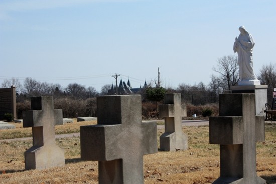 Incarnate Word Cemetery with St. Vincent's in the distance. - ALL PHOTOS BY CHRIS NAFFZIGER