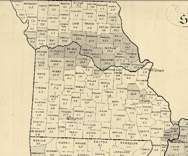 1861 SLAVE MAP Nixa O'Fallon Oak Grove Oakville Old Jamestown Olivette MO HUGE 