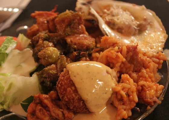 A plate of Molly's offerings including Creole arancini, jambalaya, fried Brussels sprouts and more. | Nancy Stiles