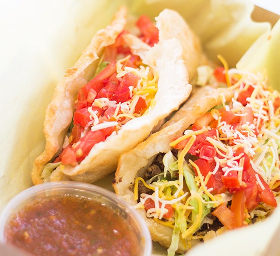 A closer look at the tacos with salsa.