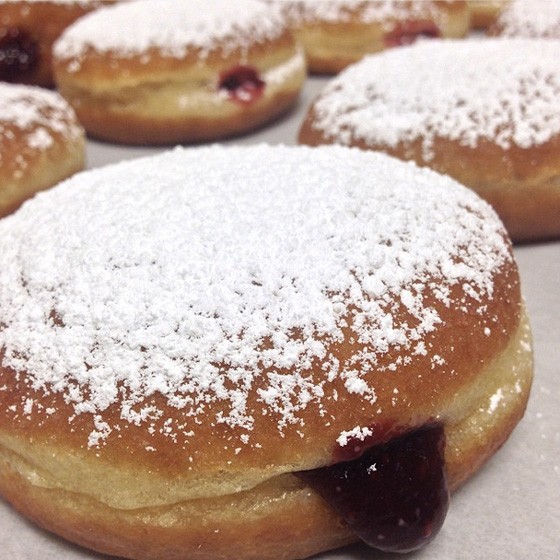 Raspberry Hanukkah Bismarcks from Vincent Van Doughnut. | Instagram/@vincentvandoughnut