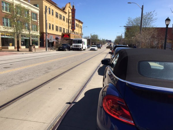 This 2016 photo shows just how close the tracks are to the parked cars on the eastern edge of the Loop. - SARAH FENSKE