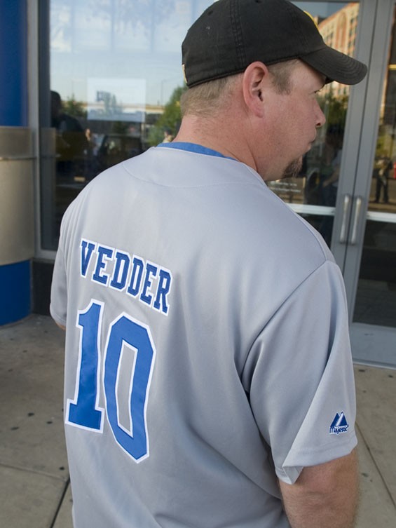 An Eddie Vedder Cubs jersey spotted outside the Scottrade Center. See a full slideshow from Pearl Jam's Scottrade Center show here. - PHOTO: JON GITCHOFF