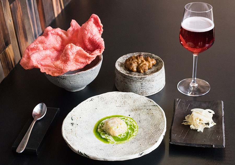 Tasting menu courses at Savage include innovative preparations of beet chicharron, sunchoke, toasted yeast mousse and celery root.