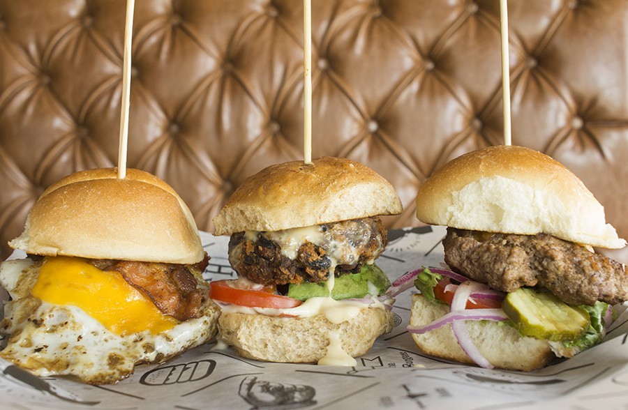 A selection of Slider House sandwiches: "Fast Break," "Skinny Jean" and "All American."