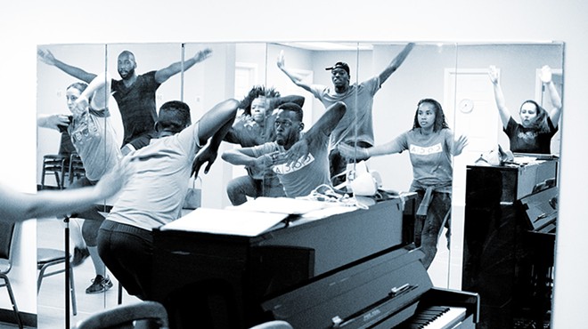Choreographer Christoper Page-Sanders leads The Gringo cast in rehearsal.