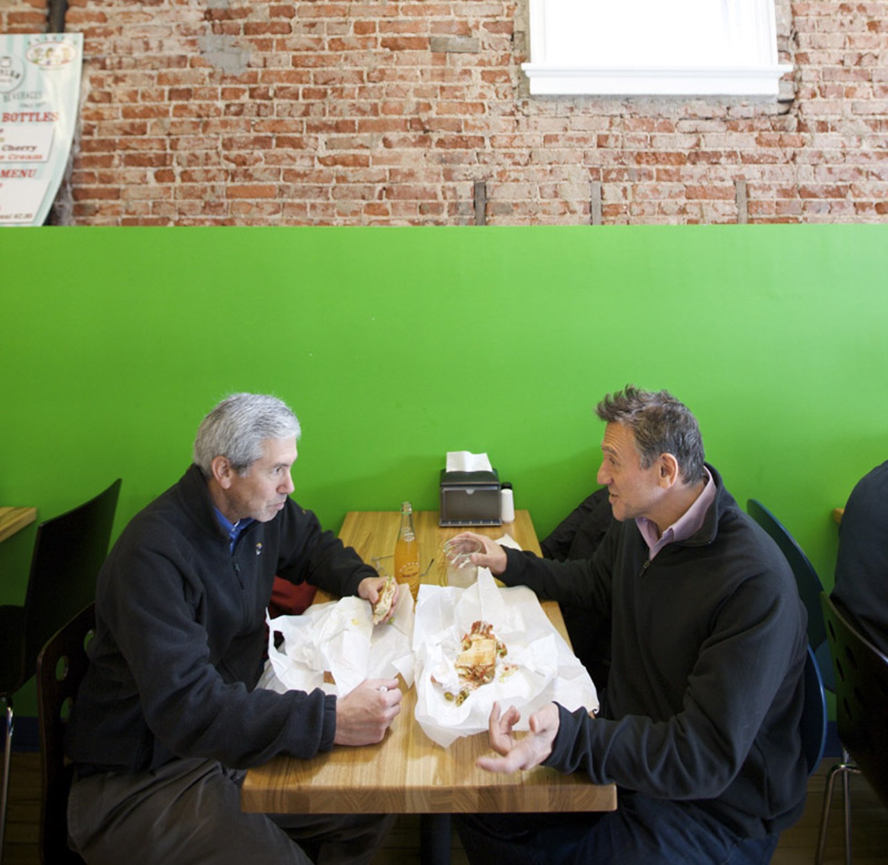 A casual dining environment...on the left is Ira Berkowitz and on the right, Bill Mishk.