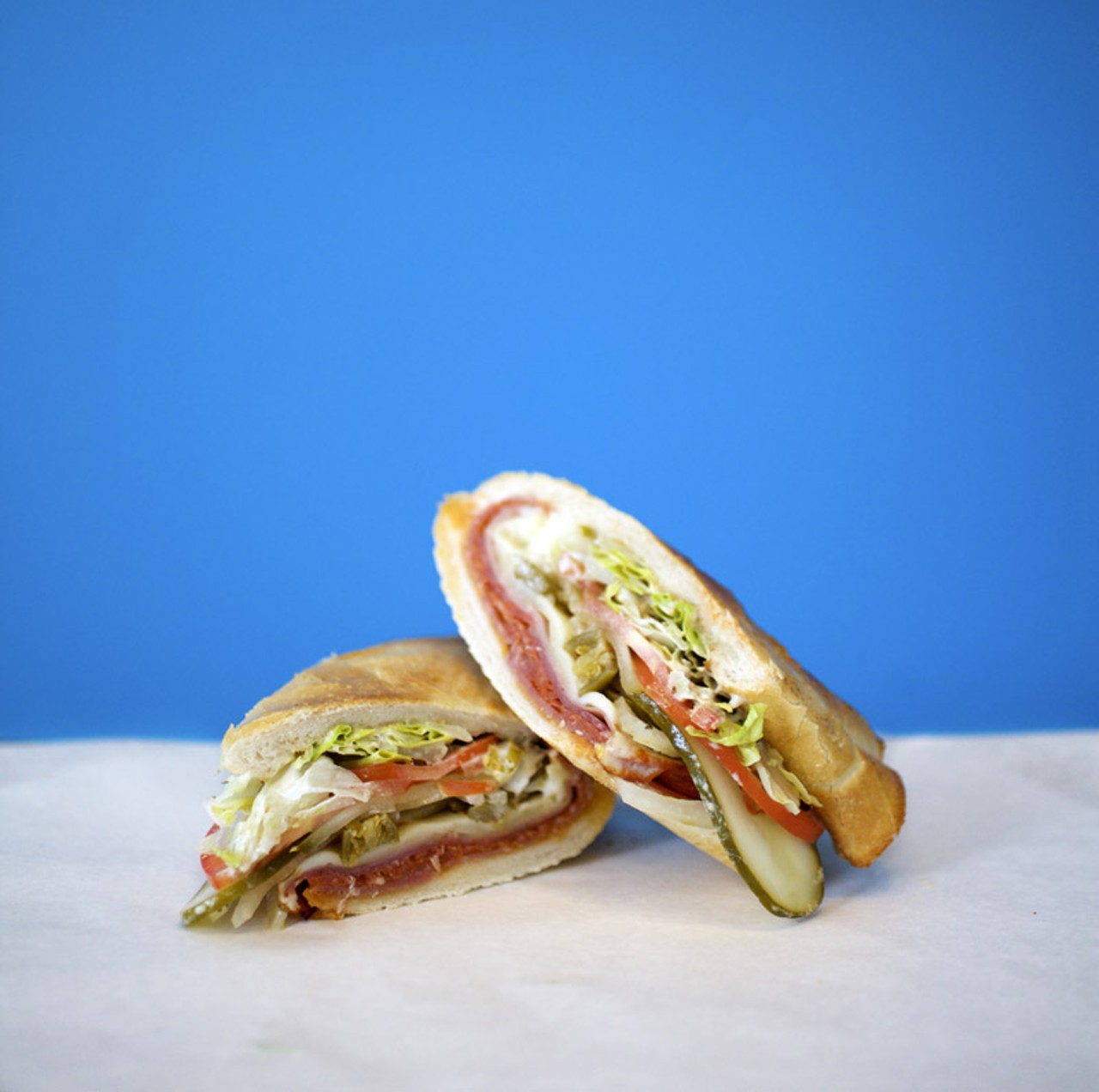 Snarf's Italian sandwich is made with pepperoni, capicola, mortadella, and provolone.