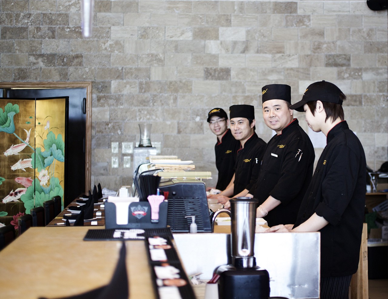 From left to right, sushi chefs, Dennis He, Tony Chen, Tim Jiang, Jackie Lee.