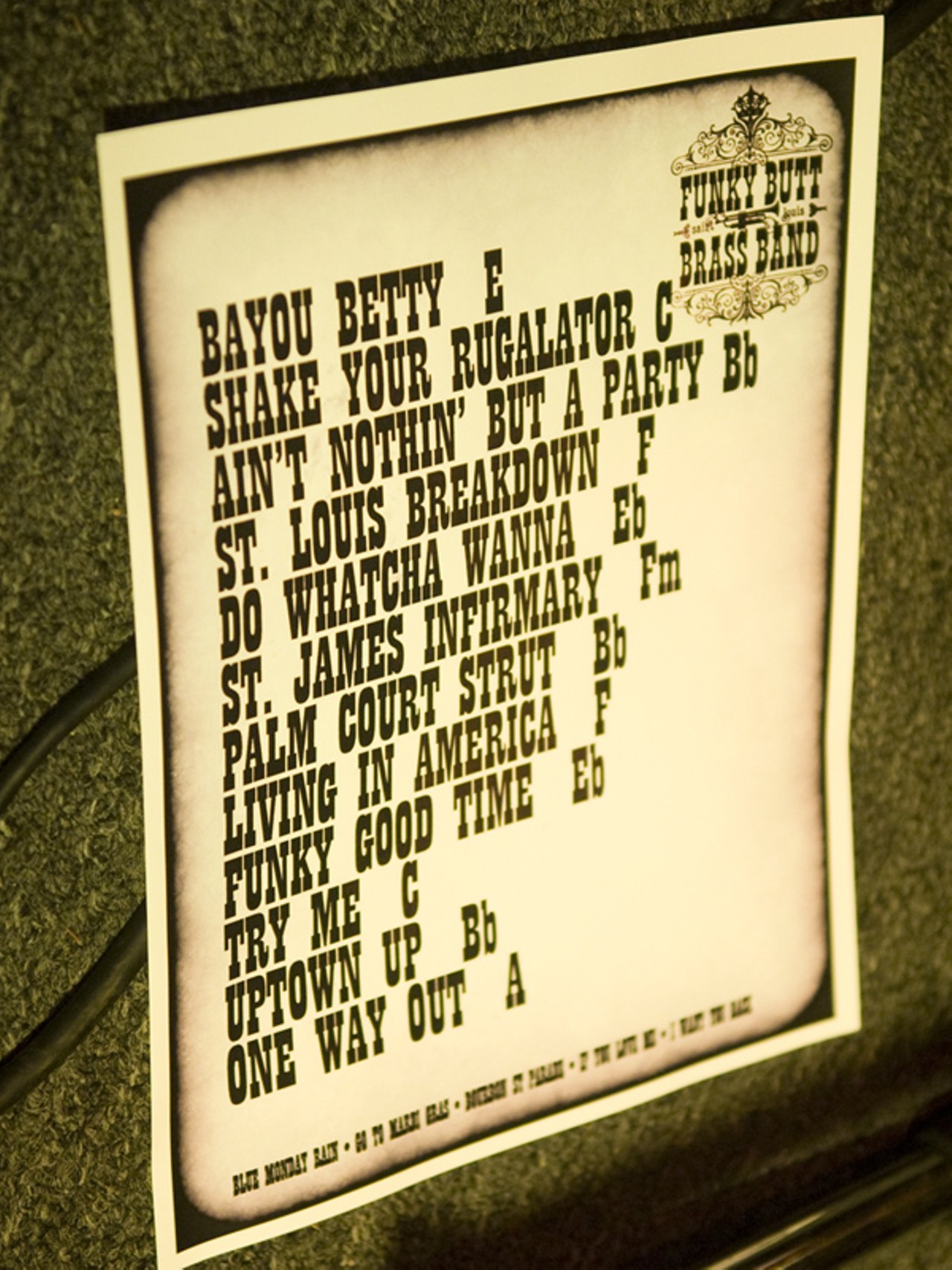 The Funky Butt Brass Band's impressive looking setlist.