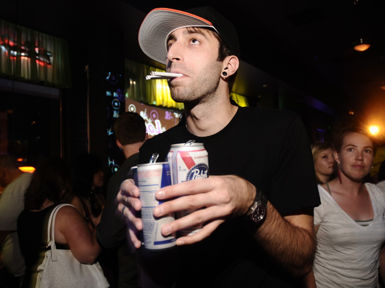 Two cigarettes? Check. A PBR and a Red Bull? Check. From the London Calling club night at Halo Bar on July 25. See more photos.