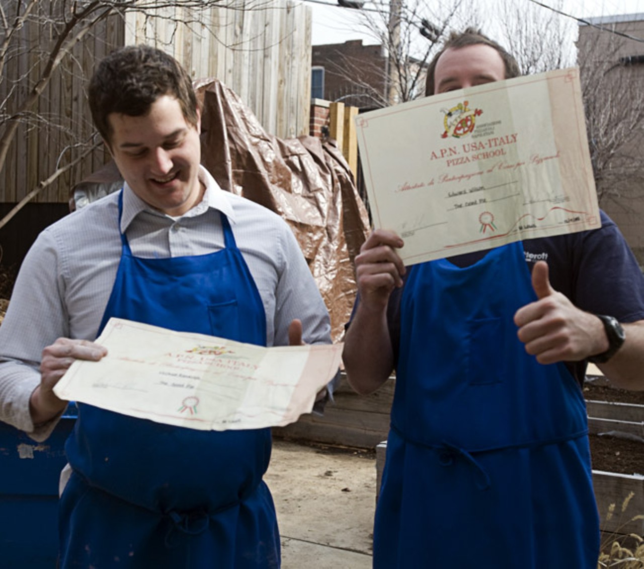 On left, mike Randolph with Ted Wilson, follow trained and certified pizzaiuolos!Crust Achin': Ian ventures forth in search of the good pizza and finds the Good Pie