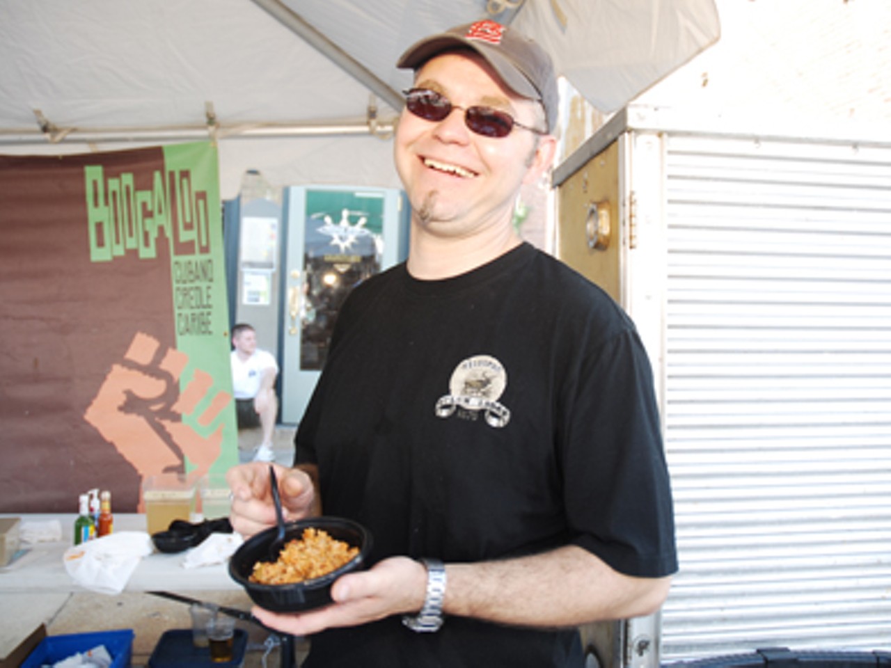 Boogaloo chef Harry Erhard about to eat his jambalaya. He likes the rice entree because "you need a little love to make it good." Who are we to argue?
