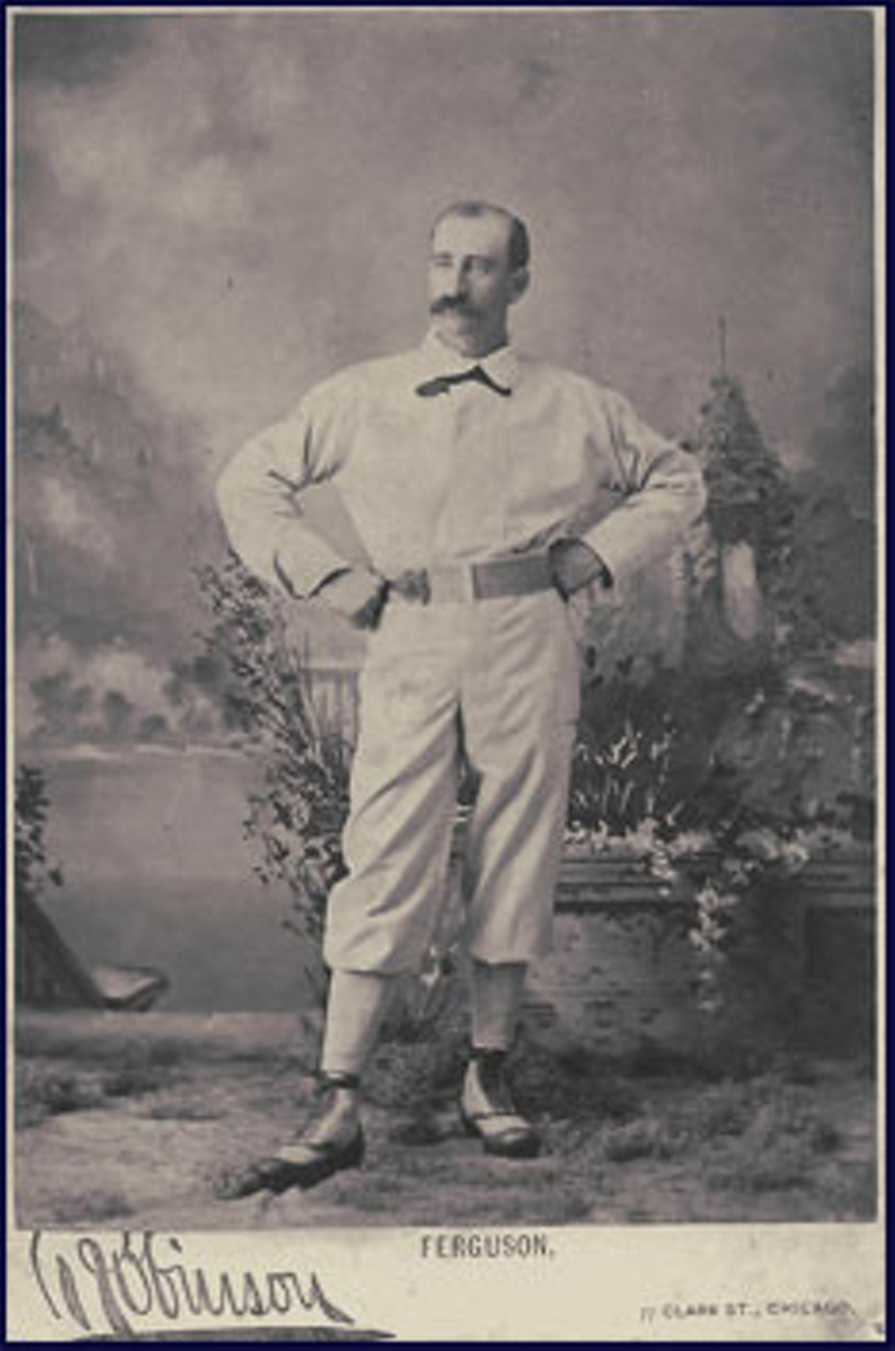 10. Bob Ferguson
The 1880's were the first golden age of the mustache in baseball. Unfortunately, photos from that era are few and far between, and trying to choose just a lucky few from the heavenly thickets of facial hair that were so common in those years is a task King Solomon would ask to be taken from him. Thus, I shall let the glorious mustache of Bob Ferguson stand for all those in the formative days of the game, those titans of the nineteenth century who sported such wonderful facial coiffage. 
Look at it. The word elegant simply isn't enough to describe the grace, the beauty. The shape of Ferguson's mustache exactly mirrors that of the tie on his uniform. That, we may be assured, is no accident.