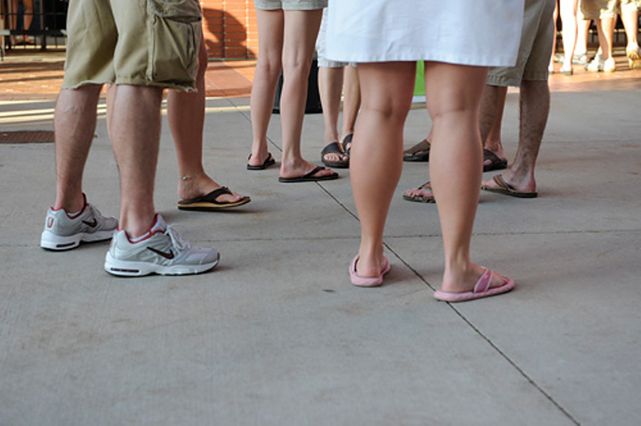 Flip-flops and sandals were the footwear of choice for hot, St. Louis evening.