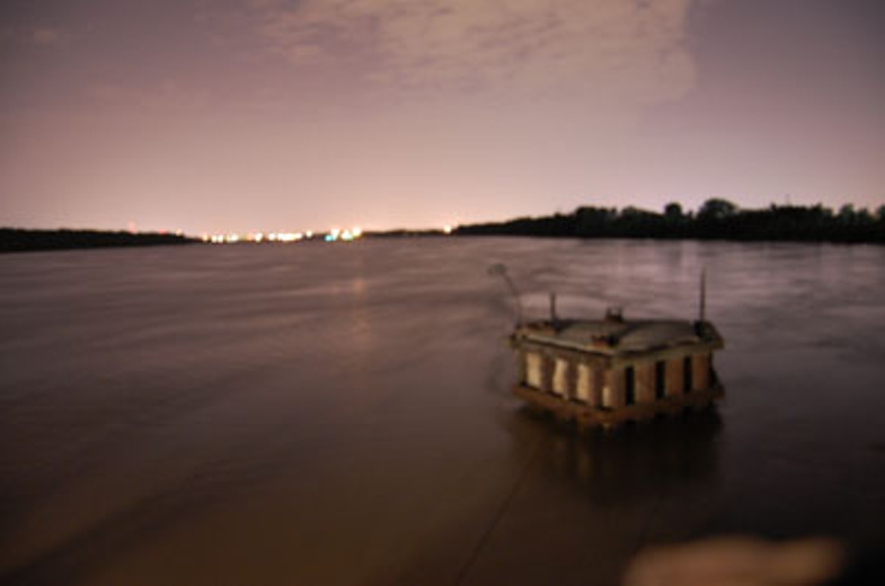 A view of the Mississippi River, albeit with no flash and a bit of a blur, shows the height of the waters.