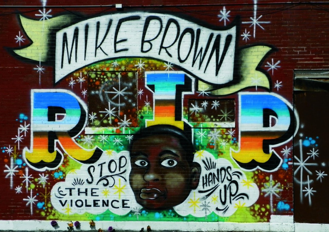 A mural was dedicated to the memory of Michael Brown, an unarmed teenager who was killed on August 9, 2014, by a white police officer in Ferguson, Missouri. Brown&#146;s death helped spark an international outcry for changes in policing African American communities. The mantra &#147;Hands Up, Don&#146;t Shoot&#148; was echoed around the country and was adopted by celebrities as a sign of solidarity for change. (Courtesy of John Wright Sr.)