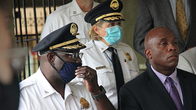 St. Louis police chief John Hayden, left, and Major Shawn Dace during Tuesday's press conference.