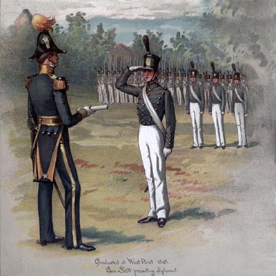 a West Point cadet salutes a superior officer